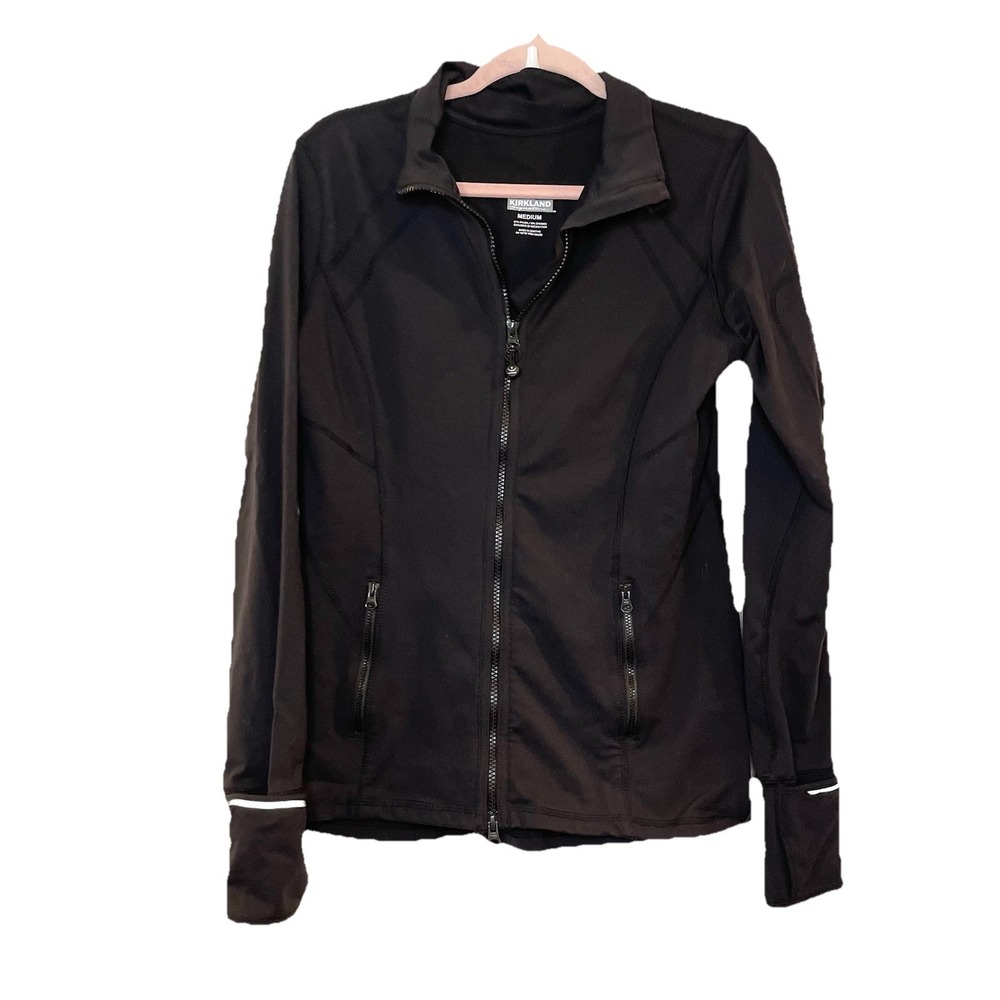 Kirkland Signature Active Jacket Women's M Solid Full Zip Reflective Black